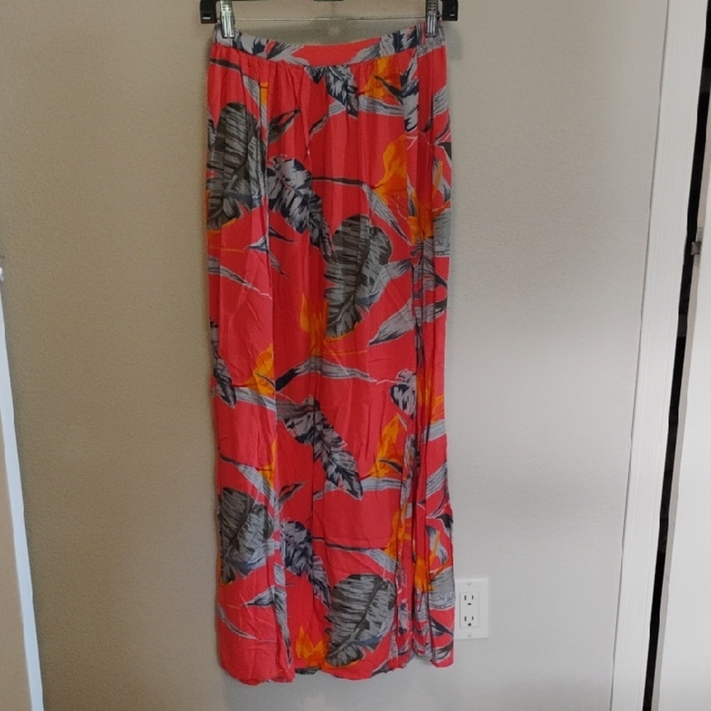 Patrons of Peace Coral and Gray Floral Maxi Skirt
